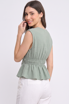 Sage Peplum Cap Sleeve Blouse