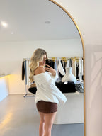 Chocolate linen blend mini skort