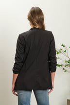 The Bailey Collarless 3/4 Ruched Sleeve Longline Blazer