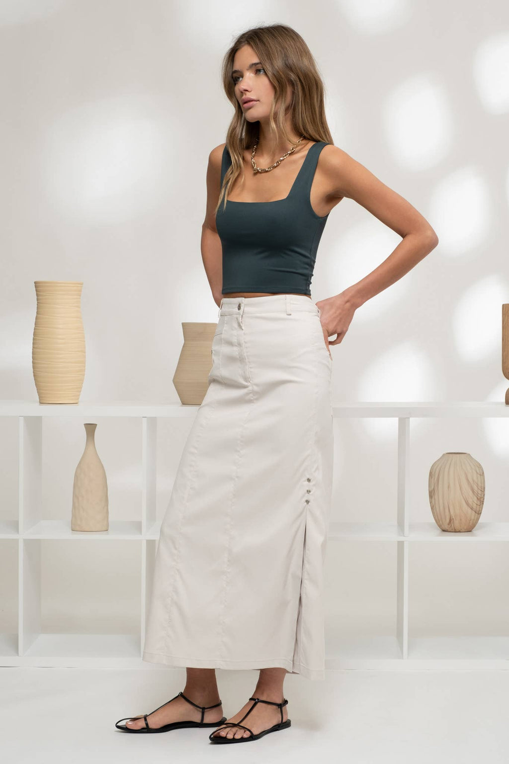Cropped Square Neck Tank - Chocolate / Mocha / White