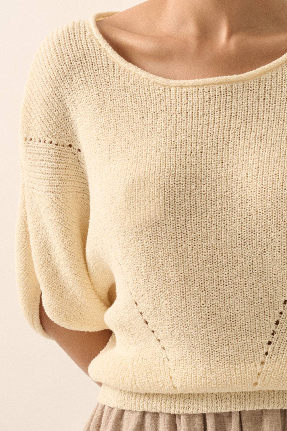 The Isla Ribbed Knit Sweater - Cream
