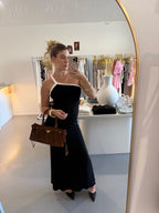 Contrast rope trim halter maxi dress