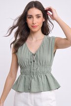 Sage Peplum Cap Sleeve Blouse