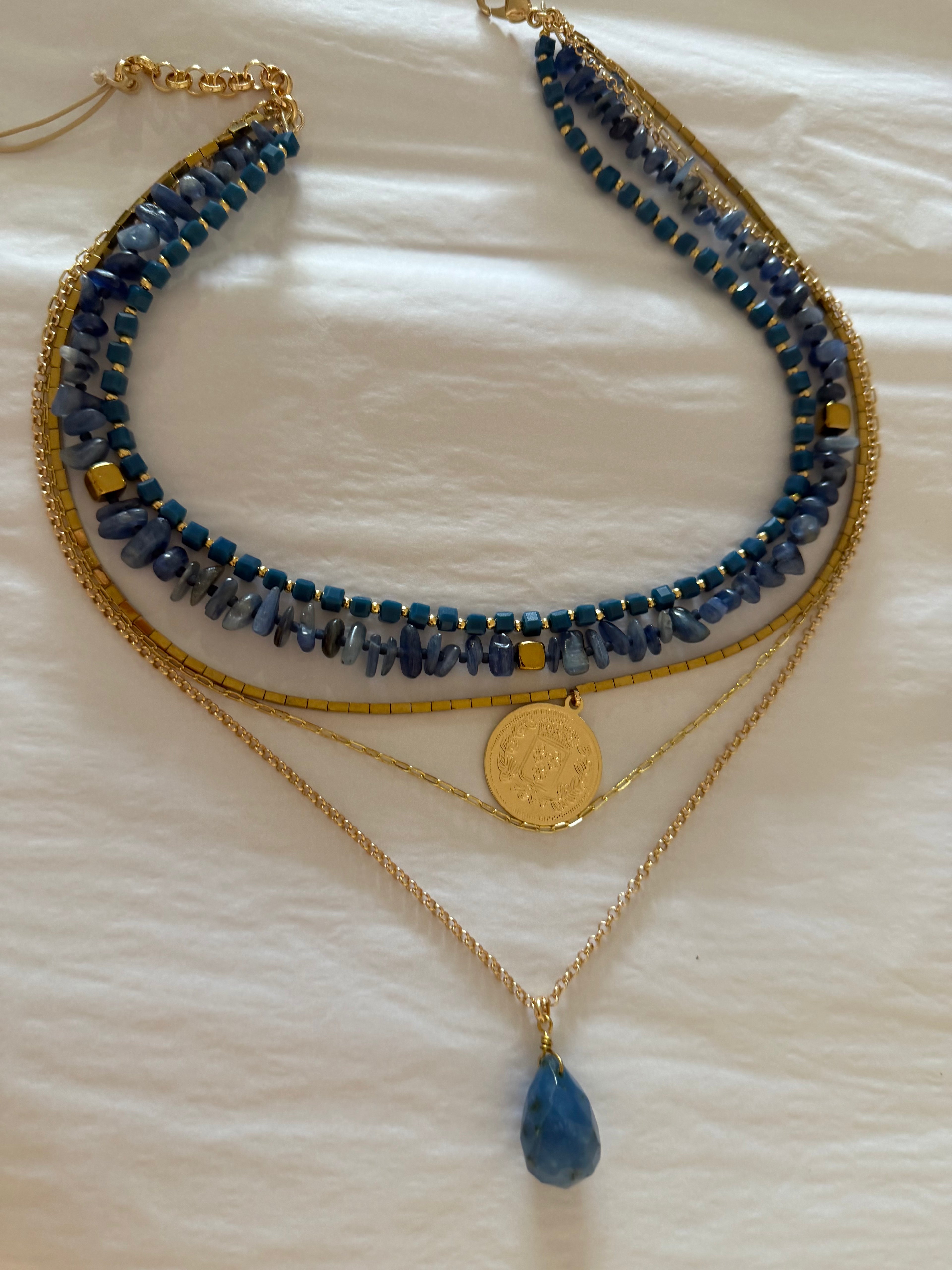 Layered Stone Bead & Coin Statement Necklace