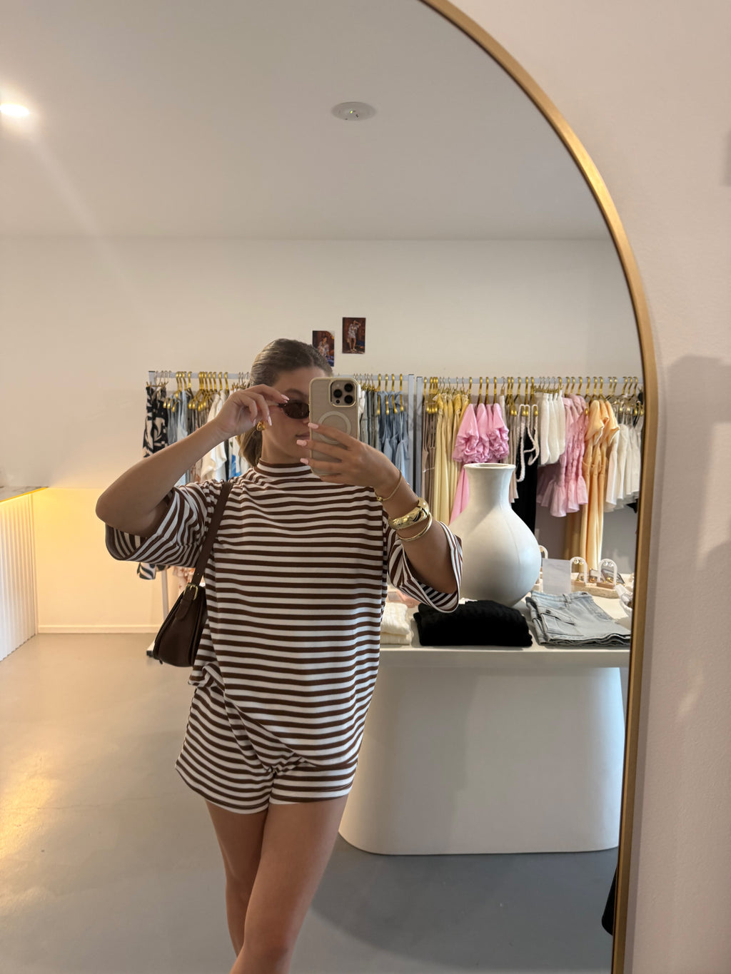 Brown stripe relaxed shorts