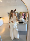 Tie-up pleated linen pant - white