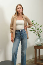 The Carley Collarless 3/4 Ruched Sleeve Longline Blazer
