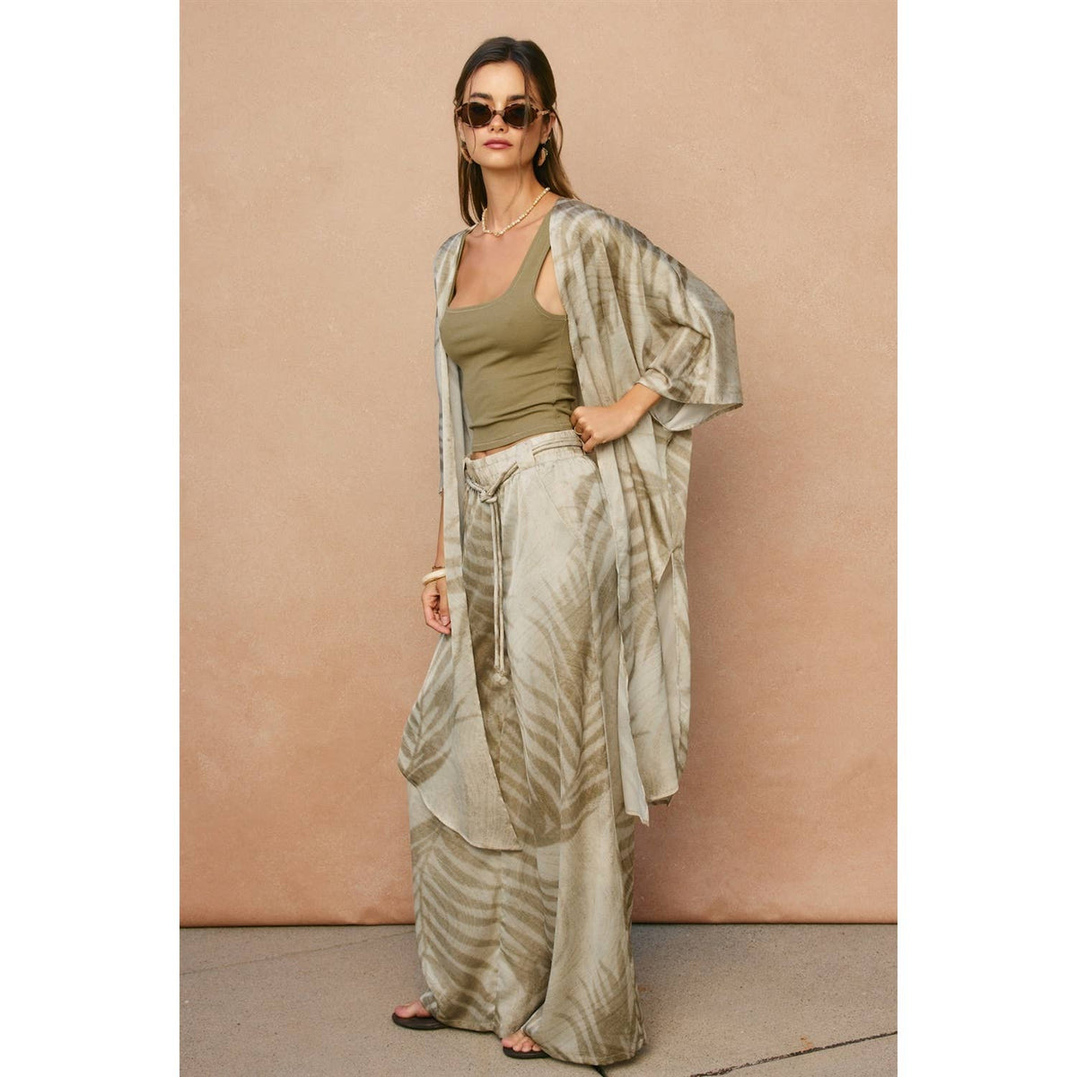 Tropical Leaf High-Slit Kimono Duster