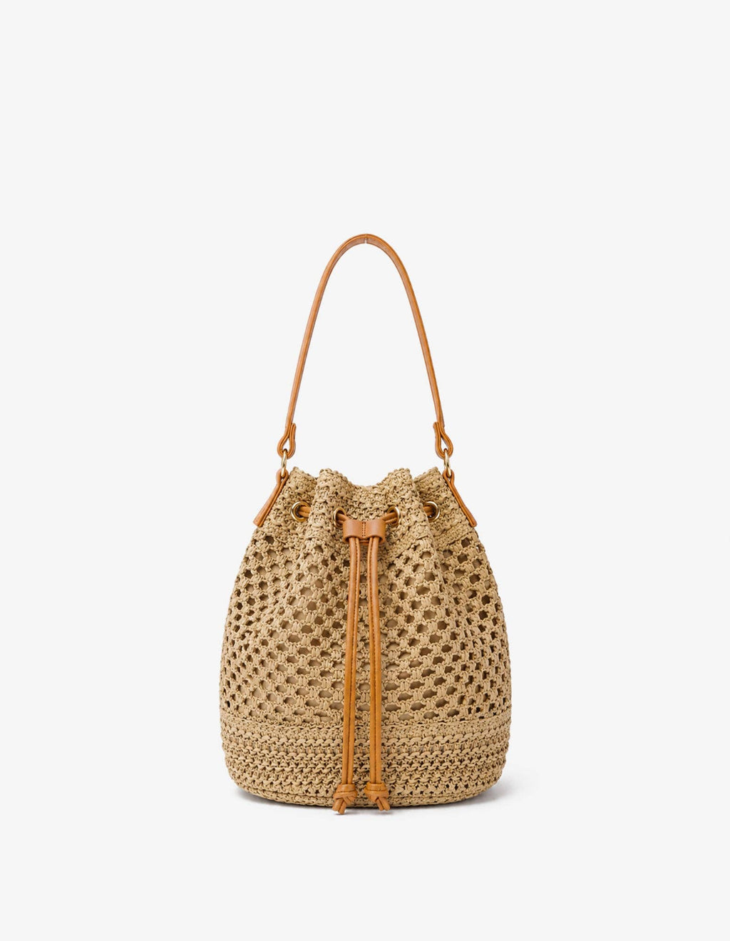 Paige Multiway Straw Bucket Bag in Tan