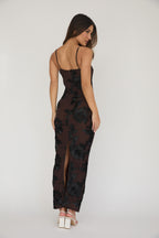 Chocolate mesh floral maxi dress