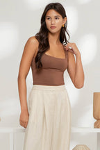 Cropped Square Neck Tank - Chocolate / Mocha / White