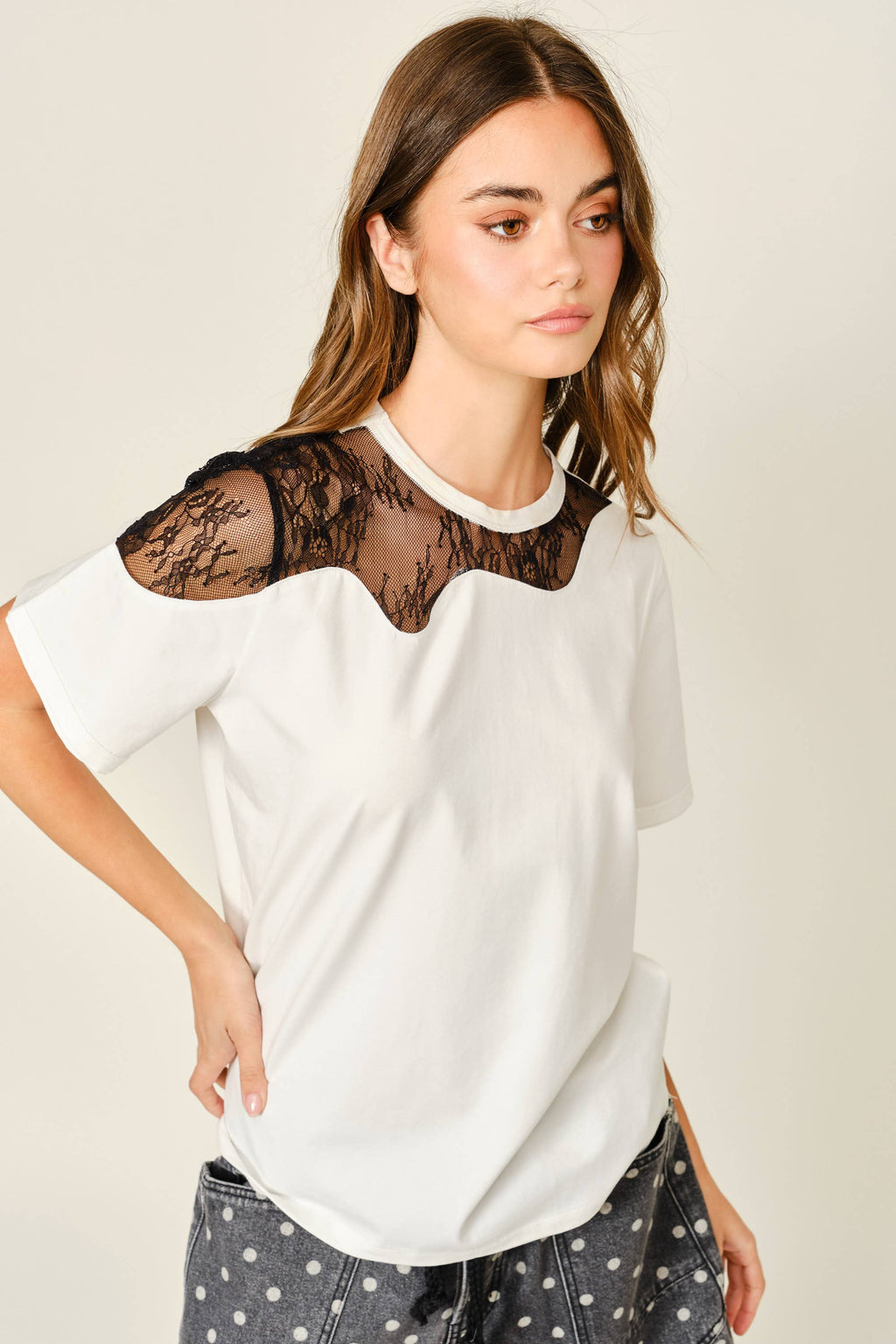 LACE INSERT COTTON TEE