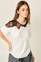 LACE INSERT COTTON TEE