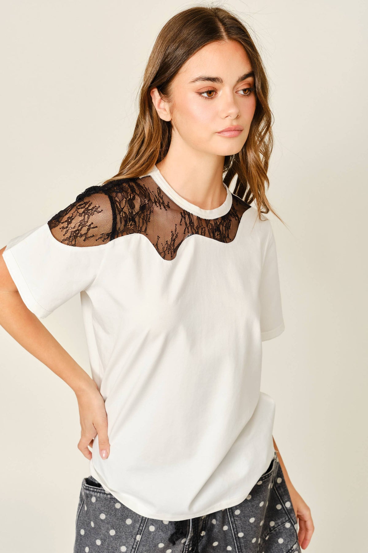 LACE INSERT COTTON TEE