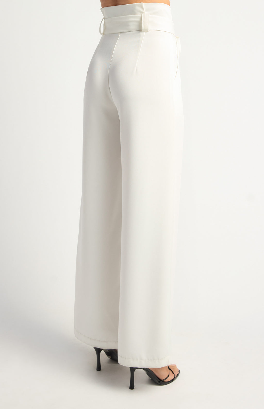 White paper bag waist wide leg pants