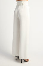 White paper bag waist wide leg pants