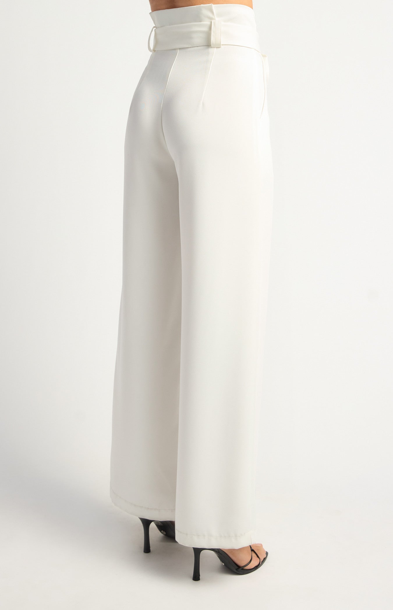 White paper bag waist wide leg pants