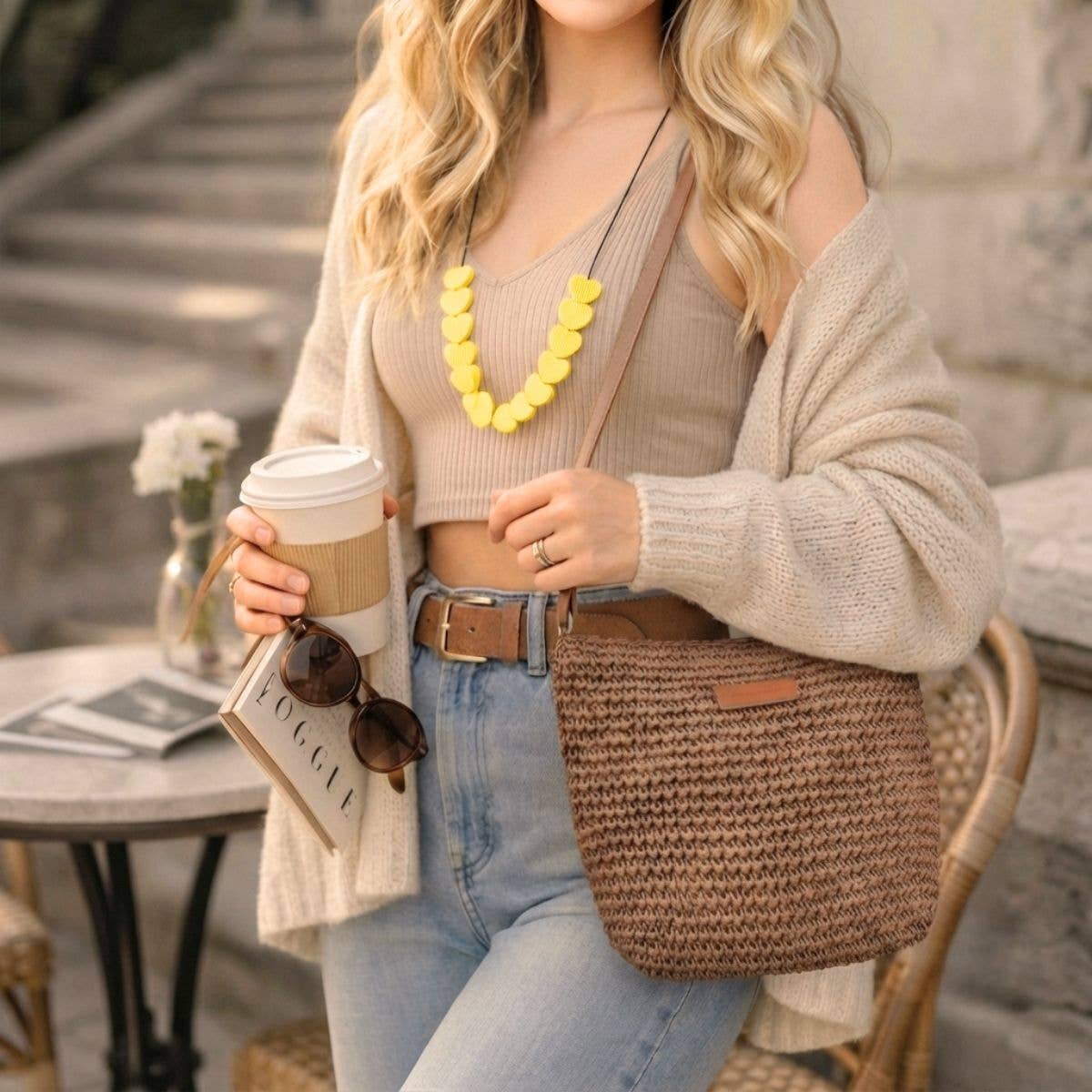 Boho Woven Crossbody Bag - Camel