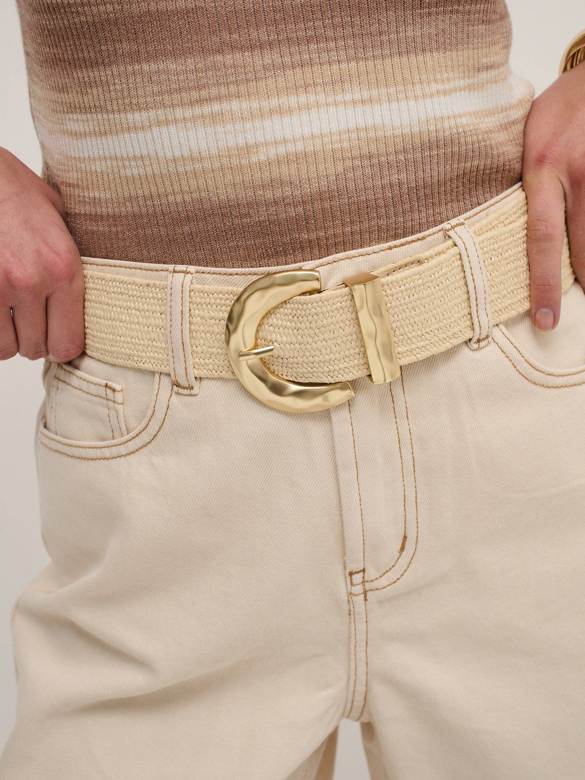 Arizona Straw Buckle Belt - Beige