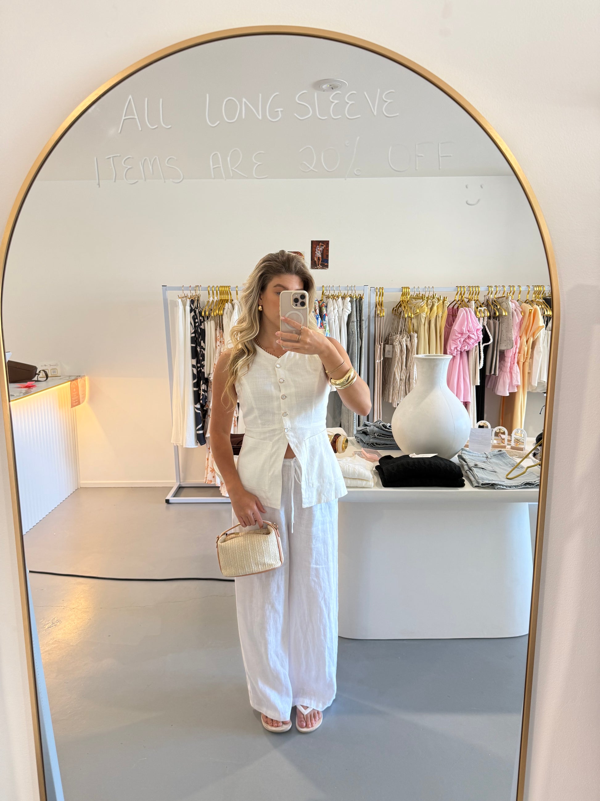 Classic linen wide leg pant - White