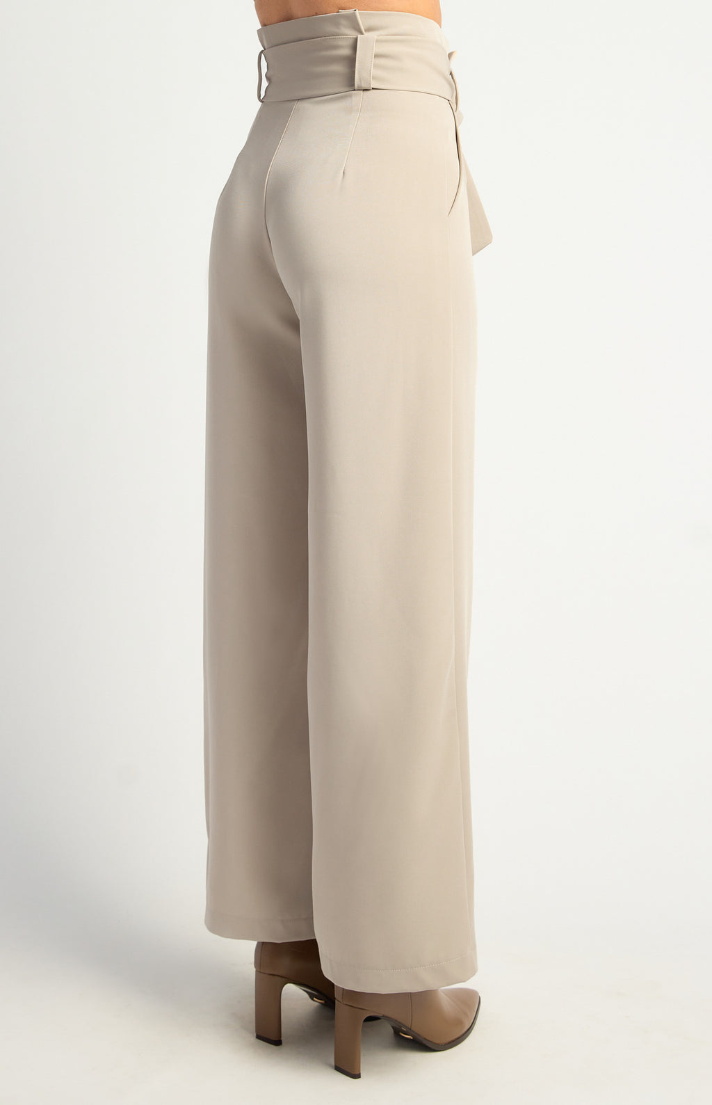 Beige paper bag waist wide leg pants