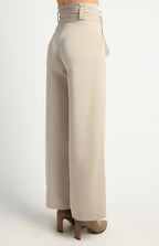 Beige paper bag waist wide leg pants