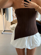 Asymmetrical strapless knit top - Chocolate