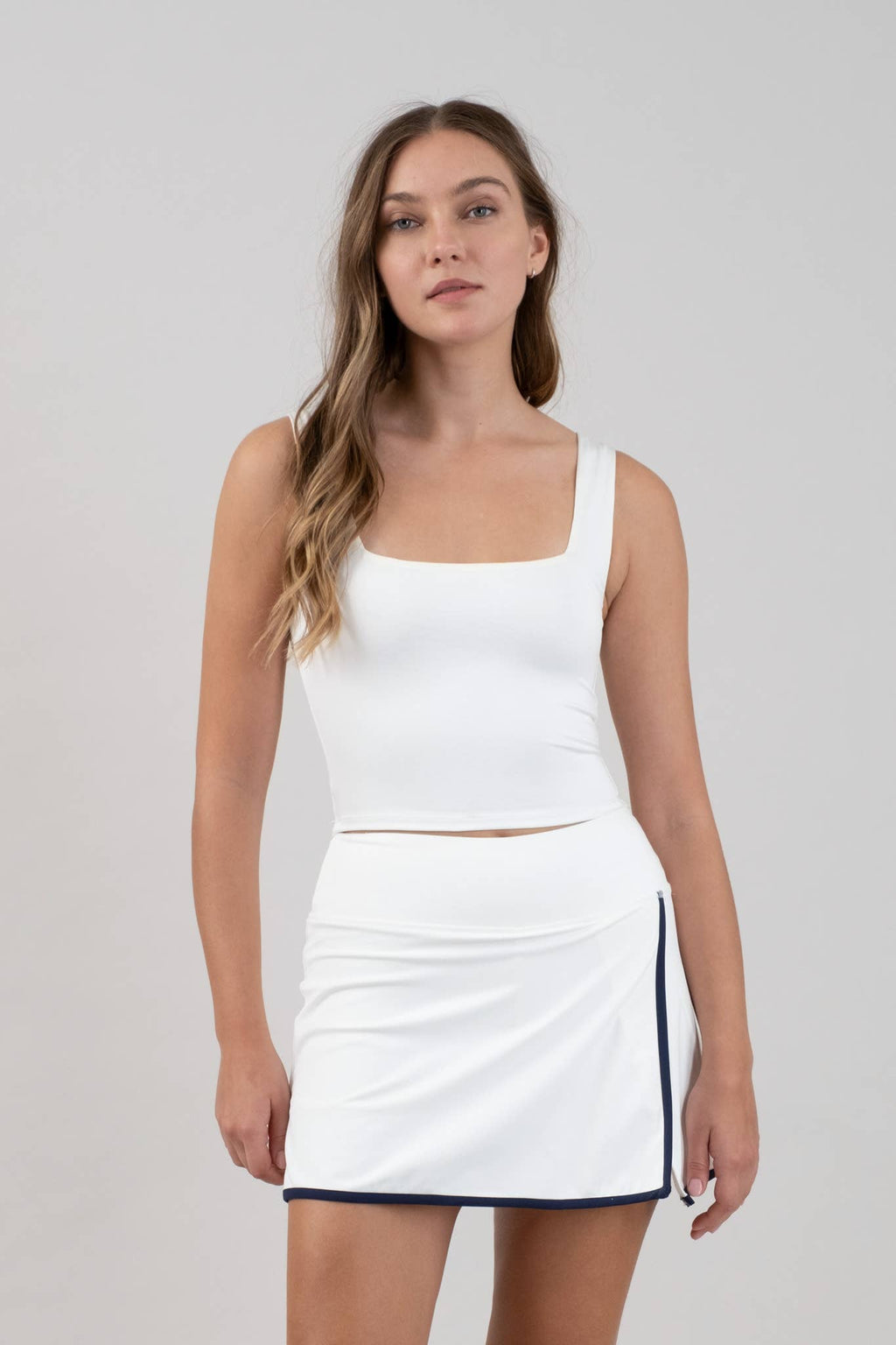 Cropped Square Neck Tank - Chocolate / Mocha / White