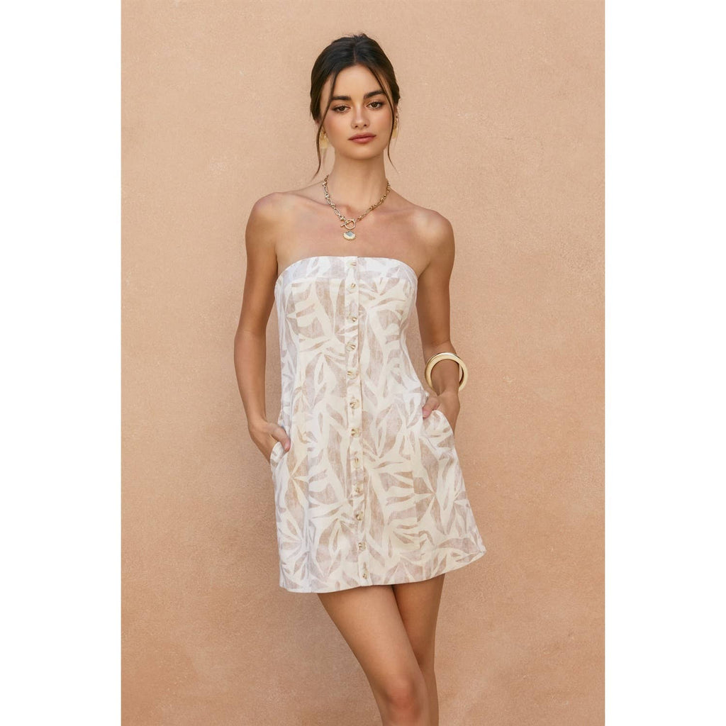 Tropical Haze Strapless Mini Dress