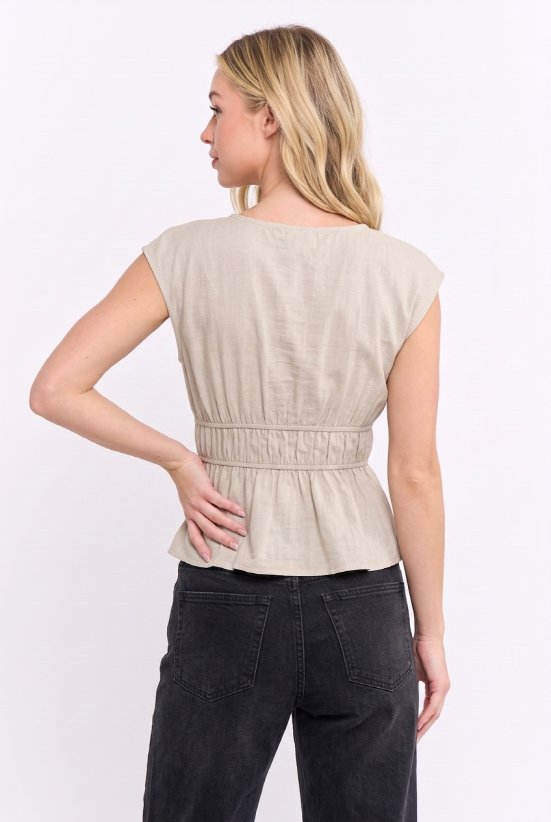 Taupe Peplum Cap Sleeve Blouse