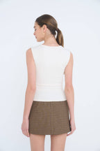 SQUARE NECK SLEEVELESS RUCHED DETAIL TOP