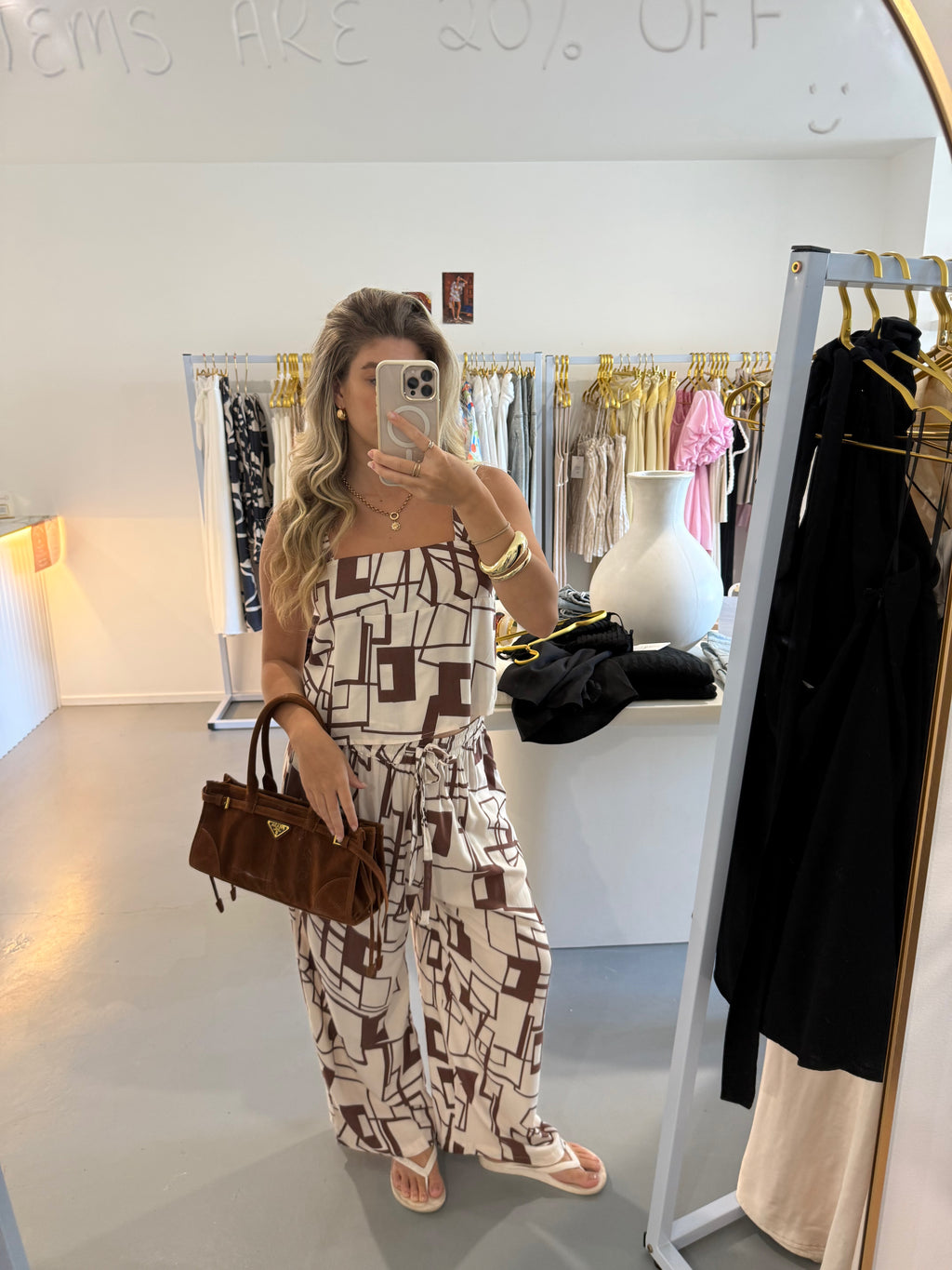 Brown & cream abstract cropped top