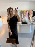 One shoulder black maxi dress