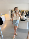 Light wash denim mini skirt