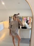 Brown stripe relaxed shorts