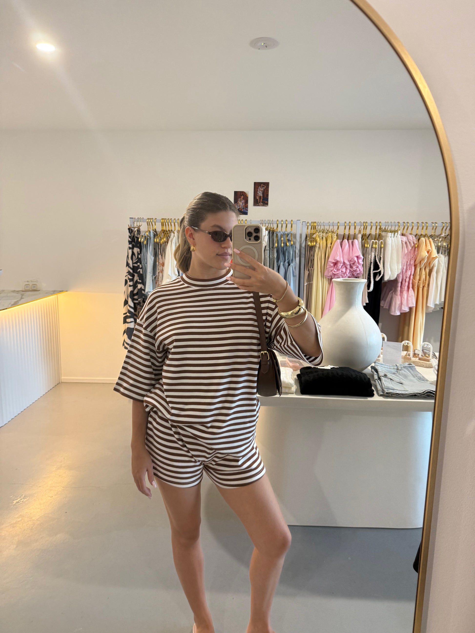 Brown stripe relaxed shorts