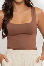 Cropped Square Neck Tank - Chocolate / Mocha / White
