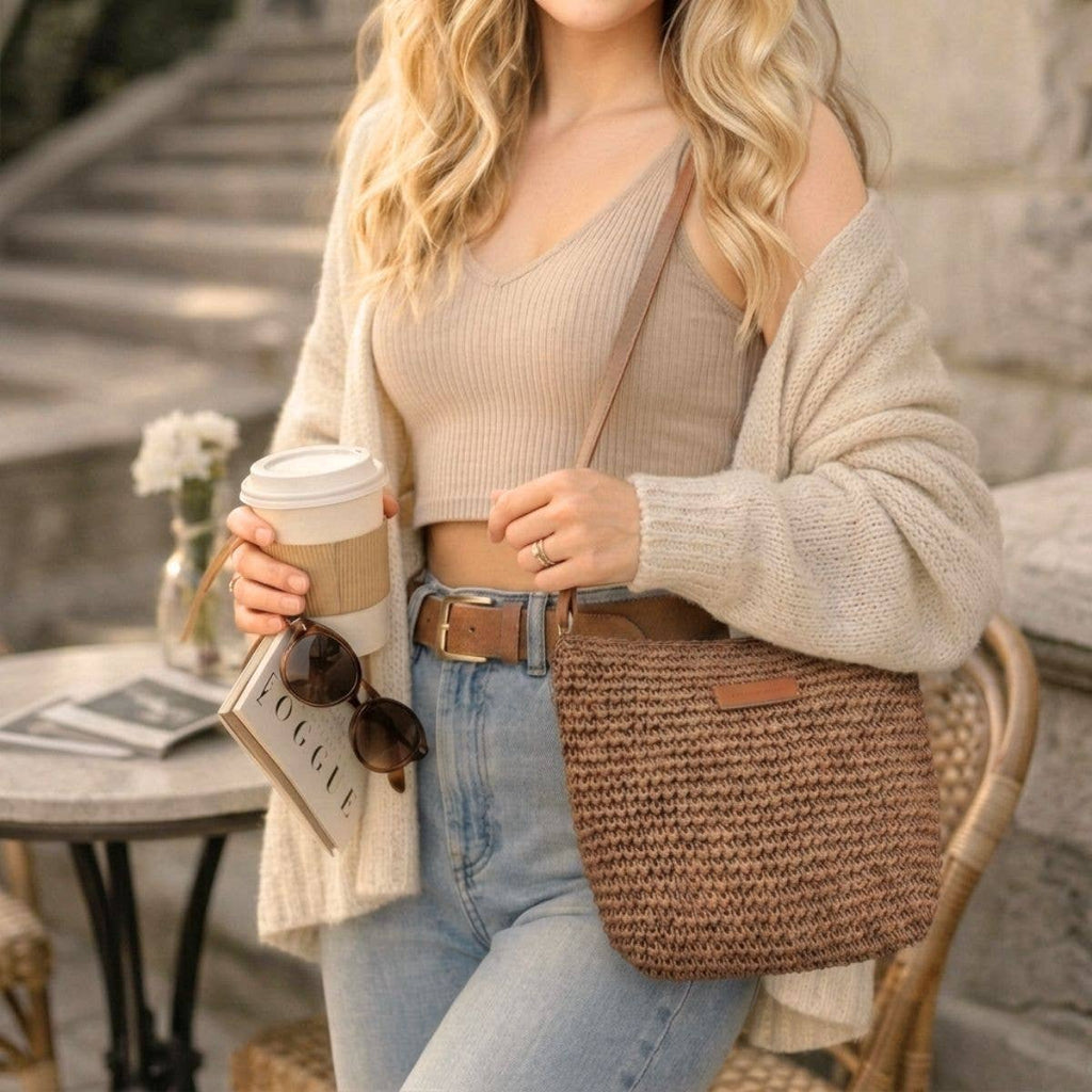 Boho Woven Crossbody Bag - Camel