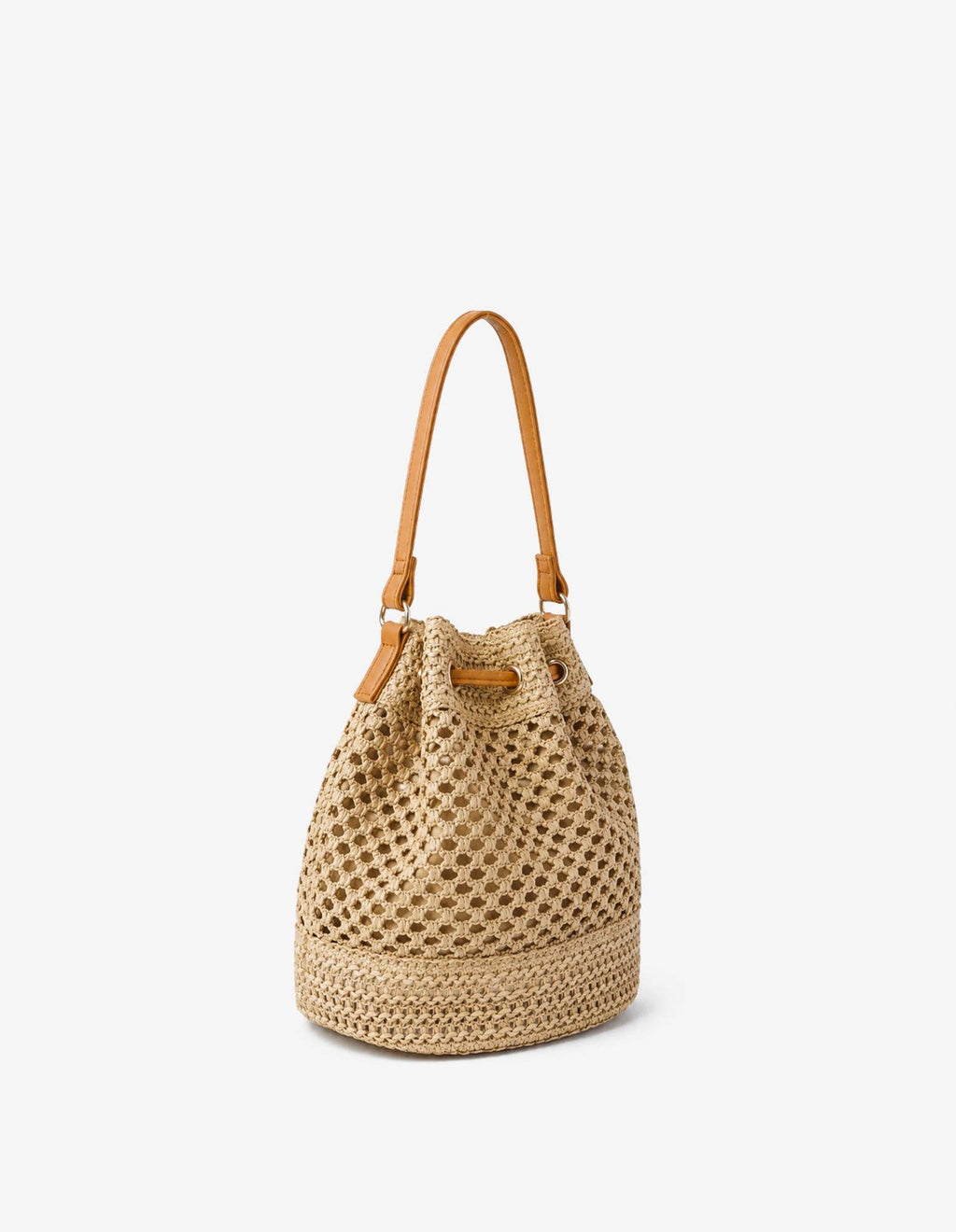Paige Multiway Straw Bucket Bag in Tan