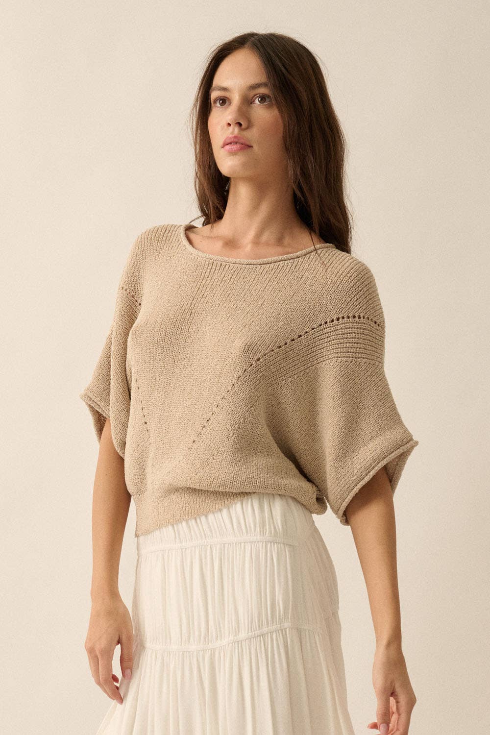The Isla Ribbed Knit Sweater - Beige