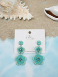 Flower Duo Beaded Earrings - Turquoise & Light Blue