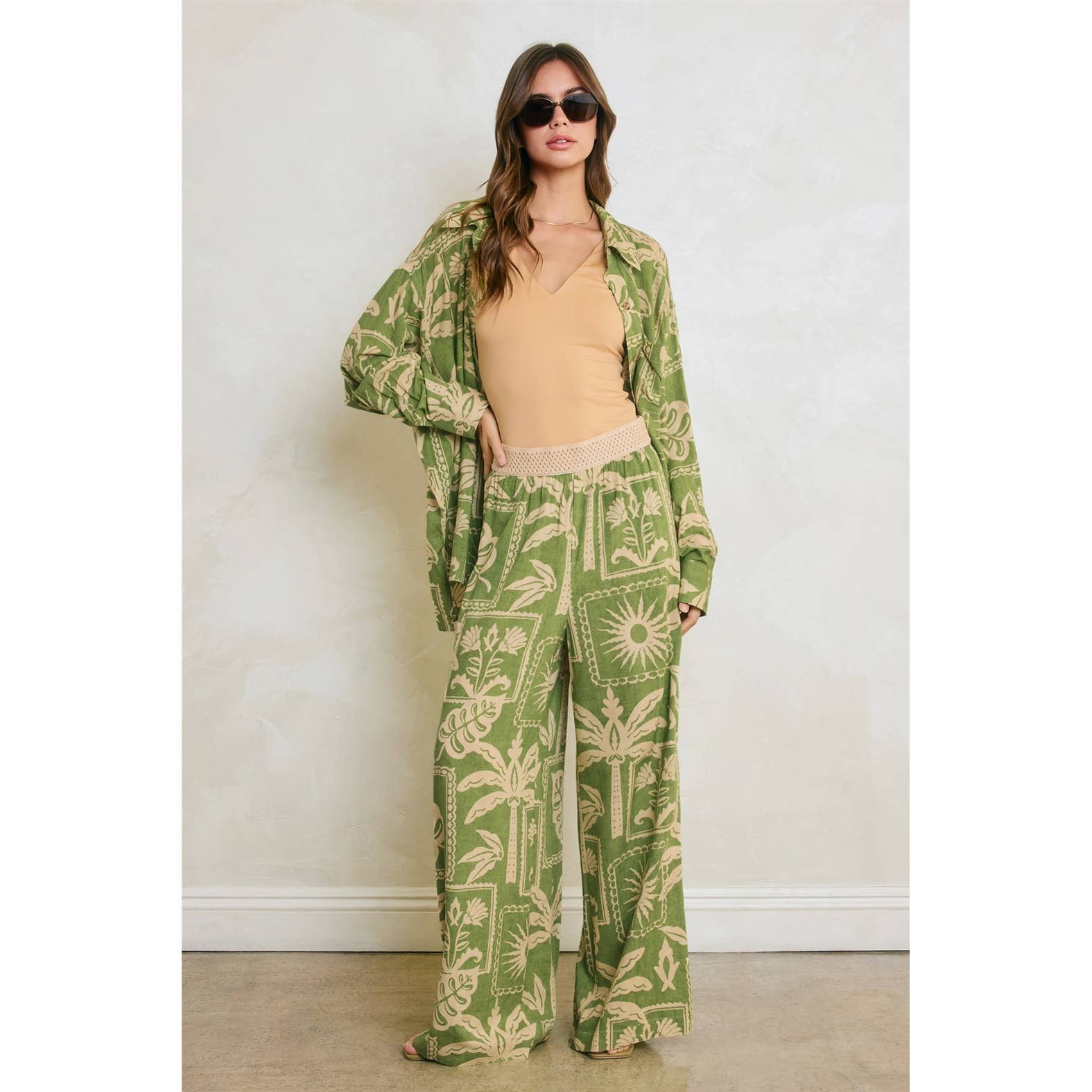 Tropical Daze Decorative Waist Wide Leg Pants