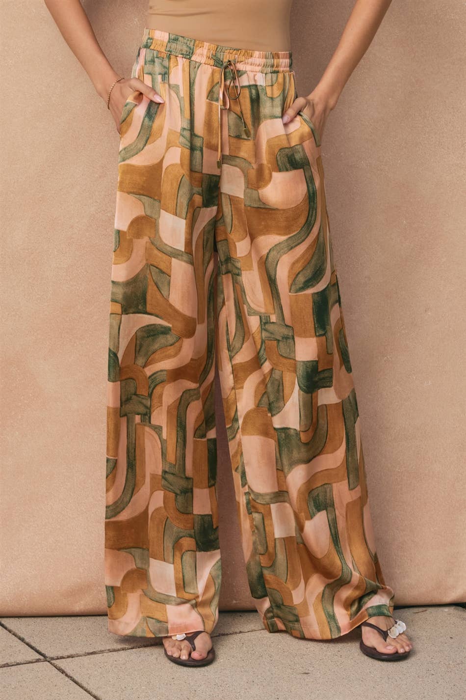 Sunset Blush Abstract Wide Leg Pants