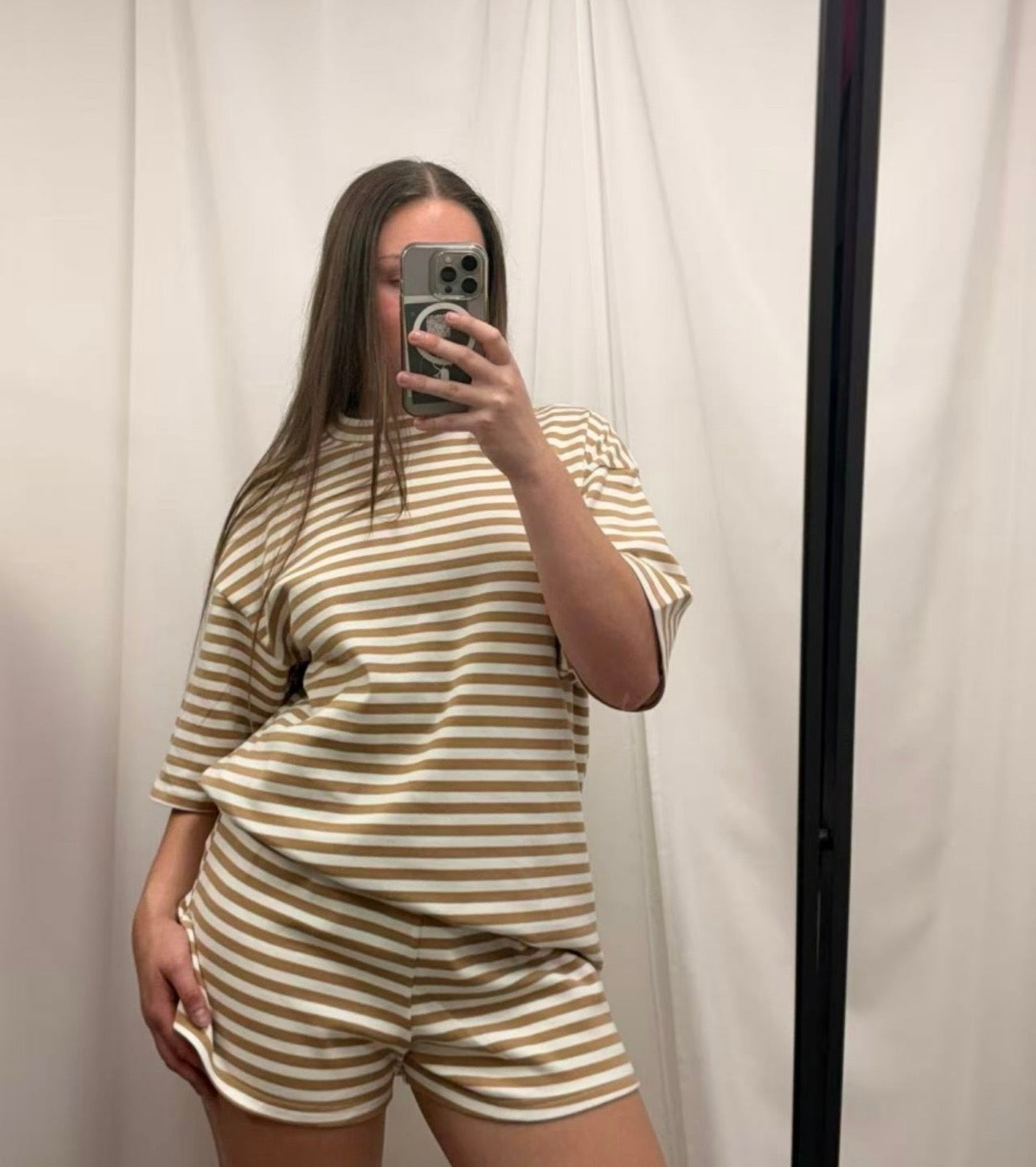 The Byron Beige & White Striped Shorts
