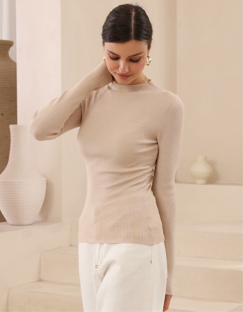 Basic beige long-sleeve top