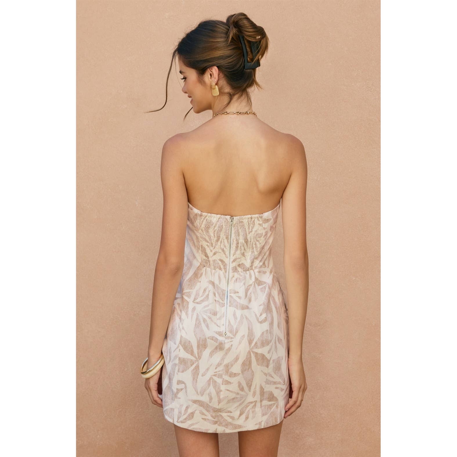 Tropical Haze Strapless Mini Dress