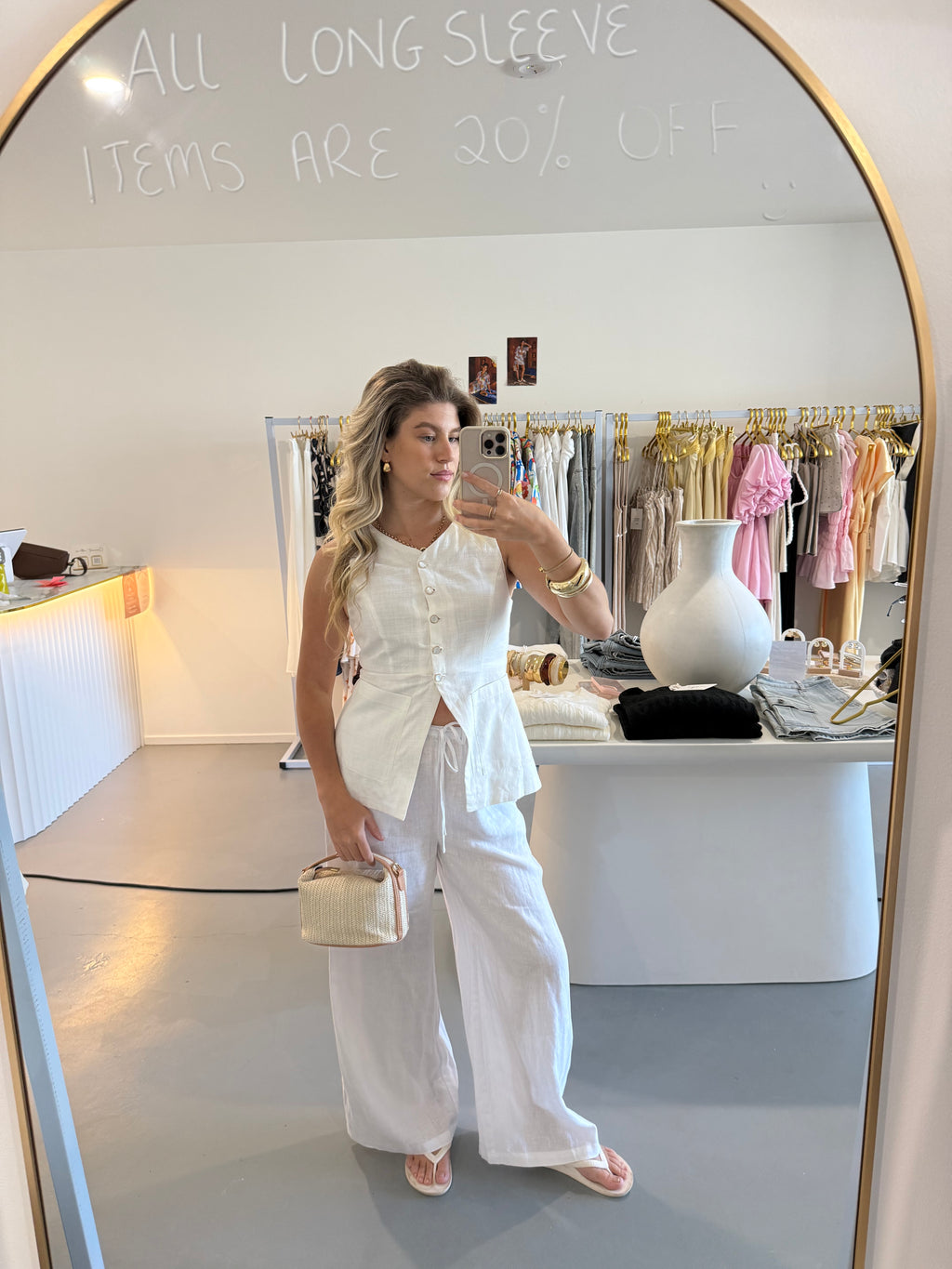 Button up vest top - white