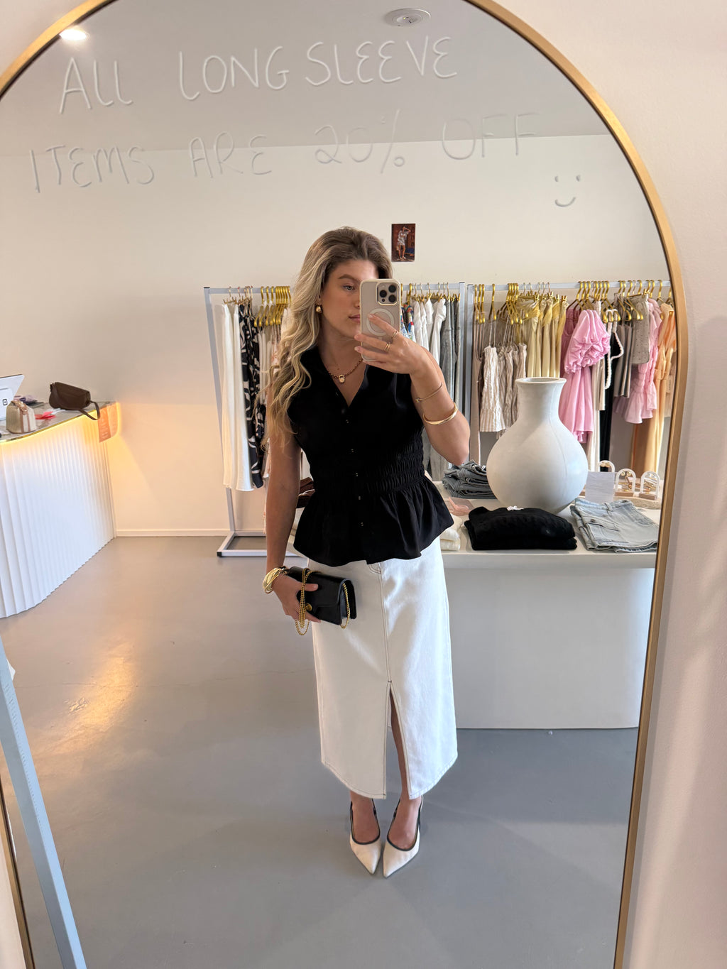 Denim white A-line maxi skirt