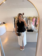 Denim white A-line maxi skirt