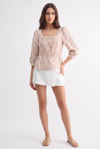 Vintage Floral Square Neck Blouse